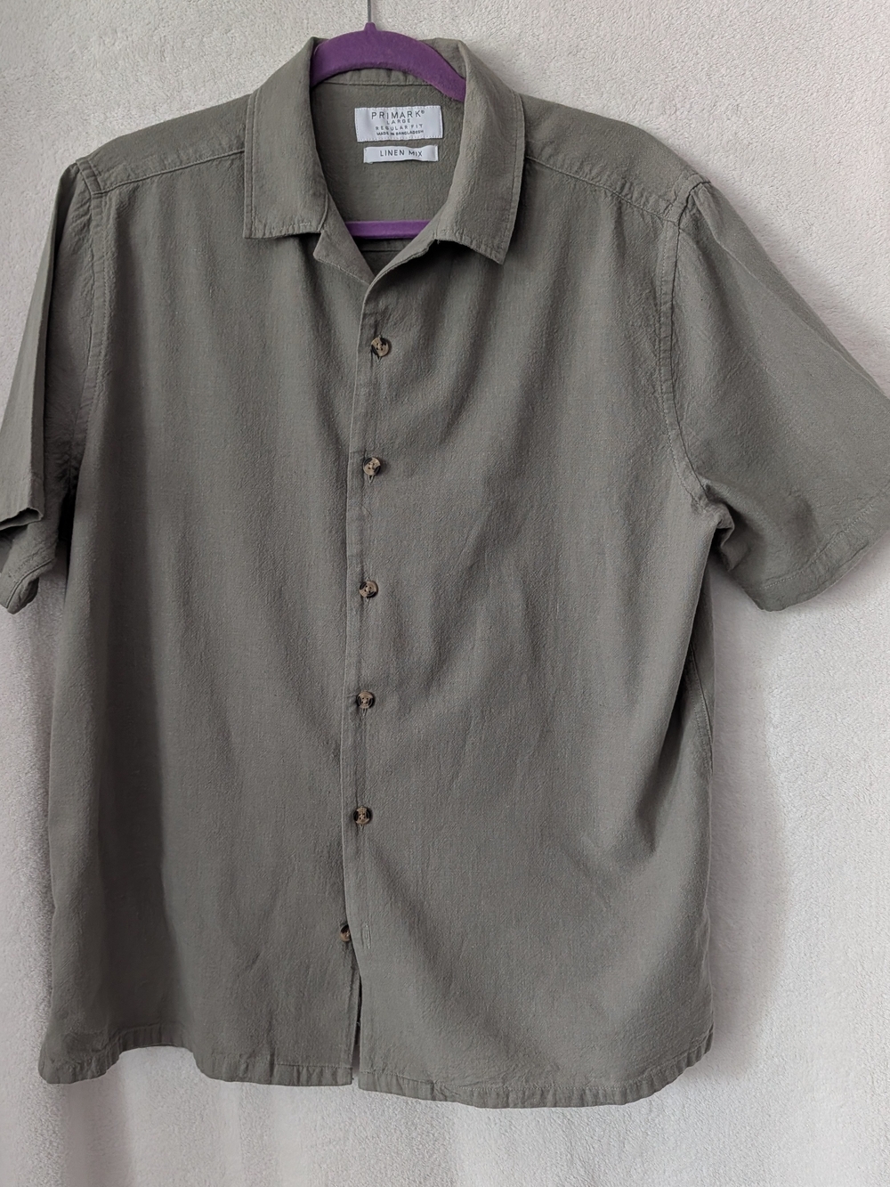 Primark Olive Short Sleeve Linen-Mix Button Down Shirt